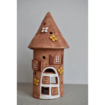 Zahradní dekorace Keramický svícen CHALOUPKA 25 cm žlutá