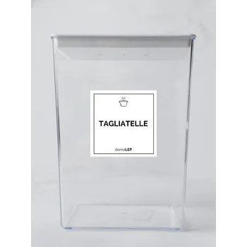 Samolepící etiketa TAGLIATELLE – bílá samolepka na dózu, tučné písmo, 5 x 5 cm | DomaLEP