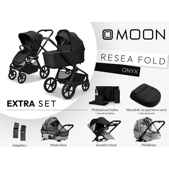 Kočárek Moon SET EXTRA ReSea FOLD ONYX včetně adaptérů, pláštenky, nánožníku black, přebalovací tašky, moskytiéry a sluneční clony