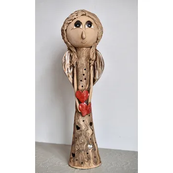 Svícen Bureš svícen ANDĚL keramický 45 cm dvě srdíčka