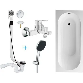 Vana Villeroy & Boch + Grohe Koupelnový set – Villeroy & Boch Oberon obdélníková vana 180x80 cm, bílá + Grohe BauLoop vanová baterie + sprchová souprava 3jet + odpadová a přepadová souprava