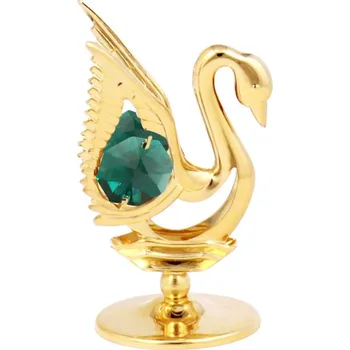 Figurka Crystocraft Labuť 4,3 × 5,8 cm zelené křišťály gold