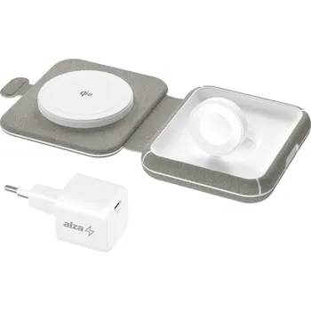 AlzaPower WQT510 Wireless Qi2 Compatible with MagSafe Travel Charger 2in1 15W šedá