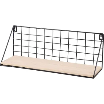 police DOCHTMANN Nástěnná police obdelník 45 × 13 × 16 cm, kov, dřevo, černá