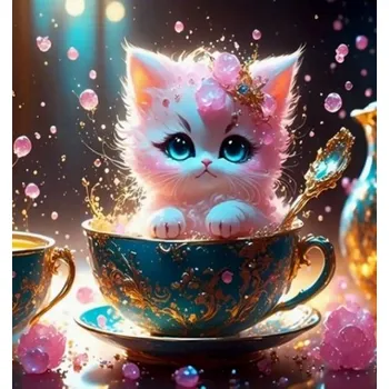 Obraz DIAMANTOVÁ MOZAIKA NA RÁMU KOČKA V ŠÁLKU KREATIVNÍ VÝŠIVKA 23x30 CM