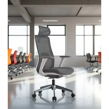 Kancelářská ergonomická židle WISDOM s podhlavníkem — síť, šedý plast, nosnost 120 kg, světle šedá Mercury star