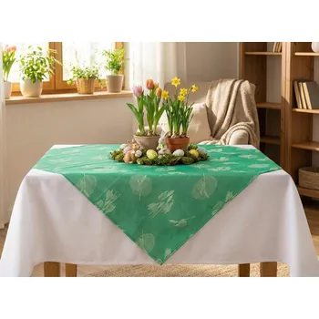 ubrus HEDVA ČESKÝ BROKÁT Ubrus Odaska napron 70x70 Sněženky zelená