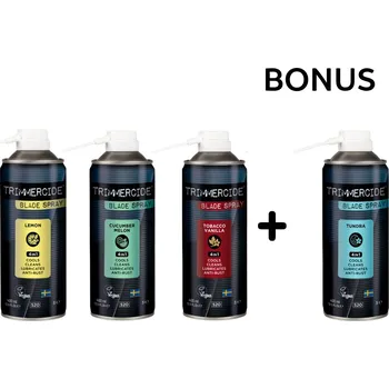 Příslušenství k holicímu strojku AKCE: 3+1 Trimmercide Blade Spray 4 in 1 - spreje na čištění, chlazení, ochranu čepelí, nožek, 400 ml (různé vůně)