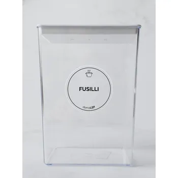 Samolepící etiketa FUSILLI – průhledná samolepka na dózu, tučné písmo, 5 cm | DomaLEP