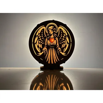 Lampička Li-Go "Anděl s karneolovým srdcem" dřevěná lampa s dvojitým podsvícením 20x22 cm dub