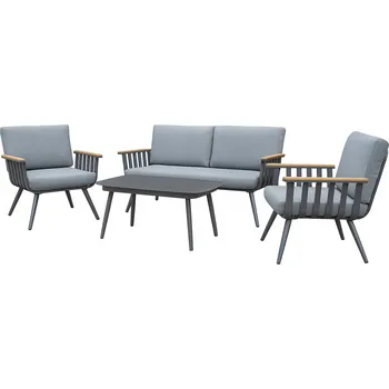 Zahradní sestava Zahradní set Verana, šedý hliník, polywood v dekoru divoký dub, skleněná deska stolu