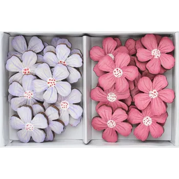 Anděl Přerov, s.ro. Kytky dřevěné růžové a fialové 2,5 x 2,5 cm s lepíkem, 24 ks