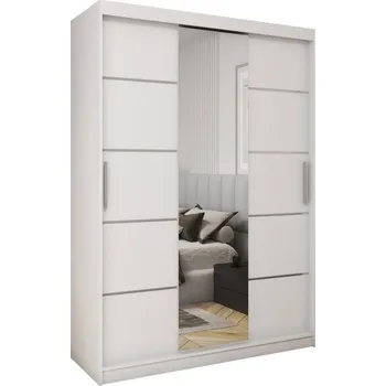 Šatní skříň Nejlevnější nábytek Šatní skříň REBECA 150 se zrcadlem, 4 šuplíky a 2 šatními tyčemi, bílý mat