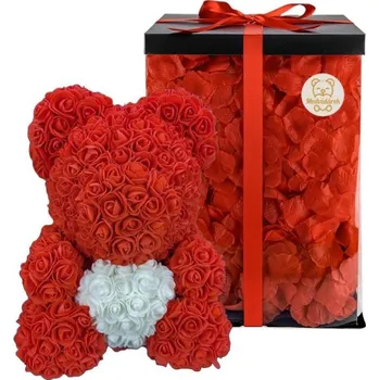 Hračka Medvídárek Big Romantic 40 cm světle červený s bílým srdcem