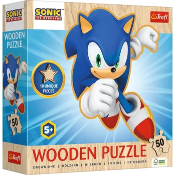 Puzzle TREFL Dřevěné obrysové Sonic: Veselý Sonic 50 dílků