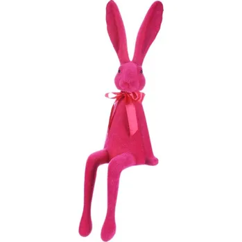 Dekorace Autronic Zajíc s mašlí - sedící figurka, semiš, barva růžová (VEK210 PINK)