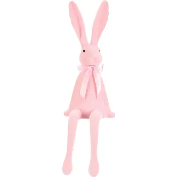 Dekorace Autronic Zajíc s mašlí - sedící figurka, semiš, barva světle růžová (VEK210 PINK-LT)