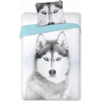 Povlečení POVLEČENÍ PRO MLÁDEŽ WILD HUSKY PES SNĚŽNÝ ZÁPRAH 160X200 BAVLNĚNÉ 100%