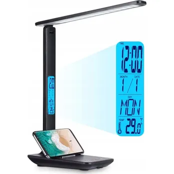 Lampička LED Stolní Lampa s Hodinami, Budíkem a Teploměrem, 3 Barvy Světla