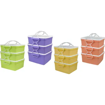 Jídlonosič Plastový jídlonosič 3D čtvercový 2x 1,2 plus 1x 1,4 l mix barev