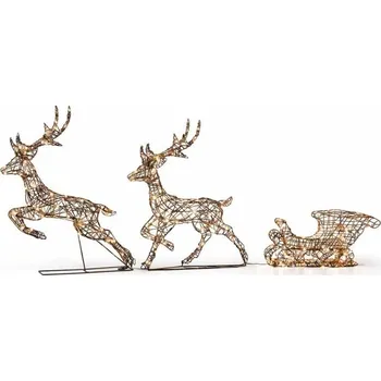 Vánoční ozdoba DECOLED 3D LED svítící jeleni a sáně 180 × 86 × 18 cm, teple bílá, 24 V, IP44, venkovní