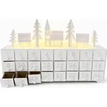 LED adventní kalendář dřevěný, 37,5 × 8 × 23 cm, bílá, na 2× AA