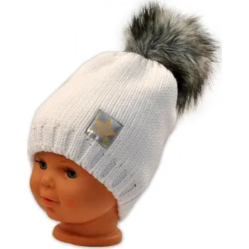 Dětská móda BABY NELLYS Zimní čepička s bambulkou - bílá
