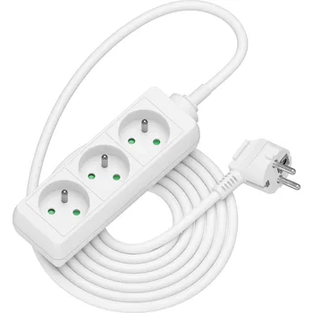 Elektrická zásuvka AlzaPower prodlužovací přívod 230V 3 zásuvky 3m bílý
