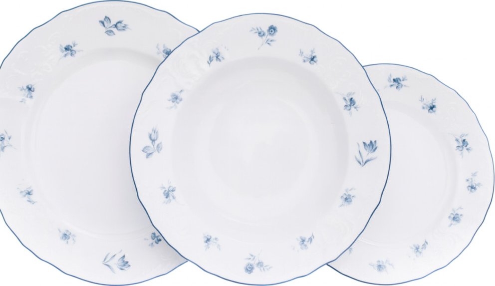 Bernadotte talířová souprava modré růžičky 18 dílná, Thun 1794