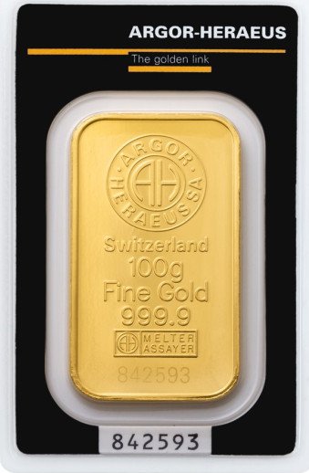 Investiční zlatý slitek Argor Heraeus - 100g