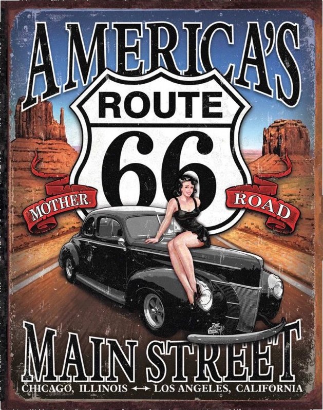 Plechová cedule Route 66 America's Main Street