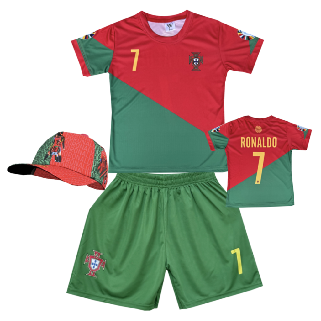 Numberoplus Dětský fotbalový dres + Fotbalová kšiltovka Portugalsko - Cristiano Ronaldo CR7 King Star Velikost: 8-let.(vel.122)