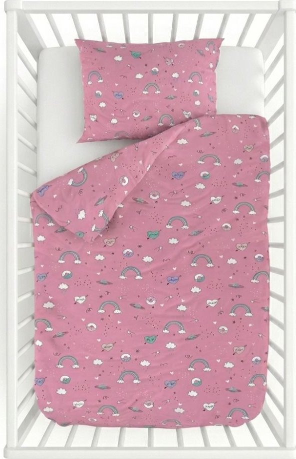 Kvalitex Bavlněné povlečení do dětské postýlky Obláčky růžové 1x 90/135, 1x 40/60cm