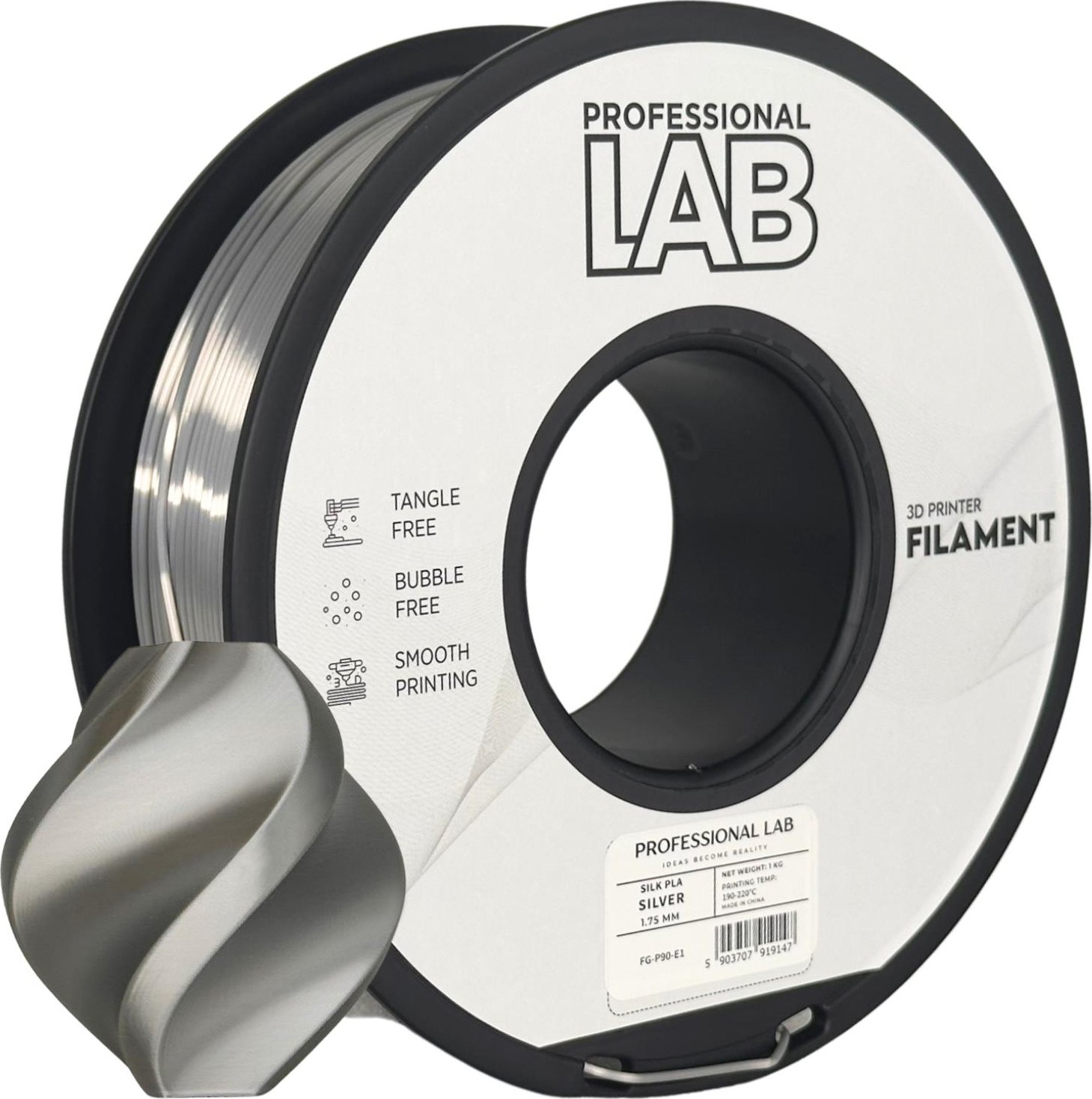 Filament Professional Lab PLA Silk 1,75 mm 1 kg, Stříbrná FG-P90-E1