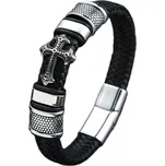 Kožený náramek Gaira Cross - černý-stříbrný