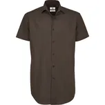 Pánská elastická popelínová košile B&C Black Tie s krátkým rukávem - hnědá, 4XL