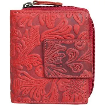 Peněženka Maličká červená kožená peněženka s ornamentální ražbou s ochranou dat (RFID)