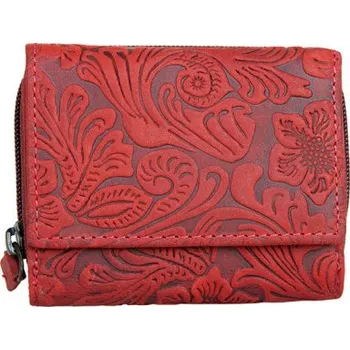 Peněženka Malá červená kožená peněženka Lozano s květinovou ražbou s ochranou dat (RFID)