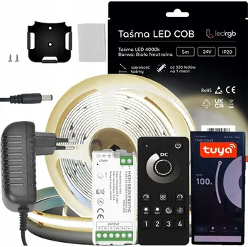 LED páska Sada LED COB pásek 24V 10m BÍLÁ NEUTRÁLNÍ 4000K DO ZÁSUVKY WIFI OVLÁDÁNÍ DÁLKOVÝ OVLADAČ