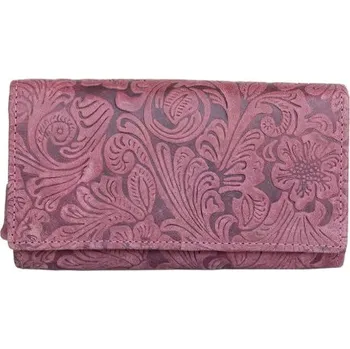 Peněženka Tmavě-šedorůžová-světlešedorůžová kožená peněženka s ornamentální ražbou s ochranou dat (RFID)