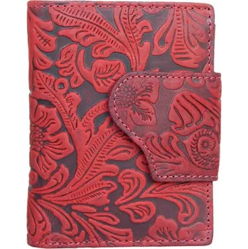 Peněženka Červeno-červenošedá kožená peněženka na výšku s ornamentální ražbou s ochranou dat (RFID)