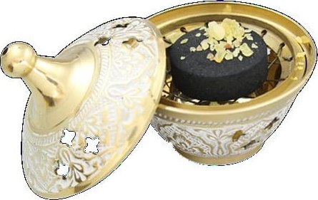 Orientální kadidelnice zlatá s bílou patinou 8cm