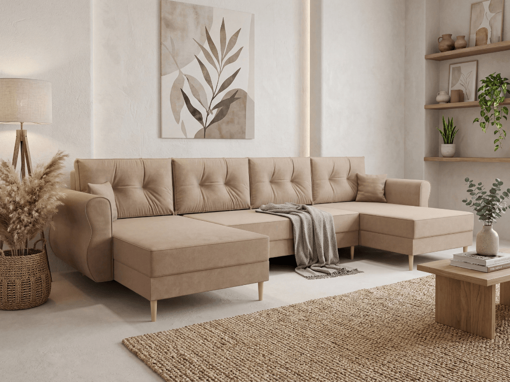 Rozkládací sedací souprava do U SILVIANO 300x140 cm, béžová + 2 polštářky ZDARMA ITAKA 48