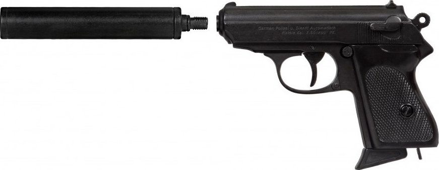 DENIX Poloautomatická pistole 7.65 PPK s tlumičem Německo 1931 Repro