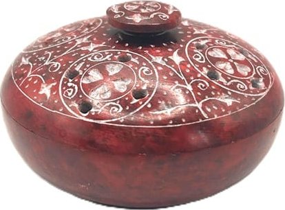 Vykuřovací miska z mastku s rytinou – červená 10cm