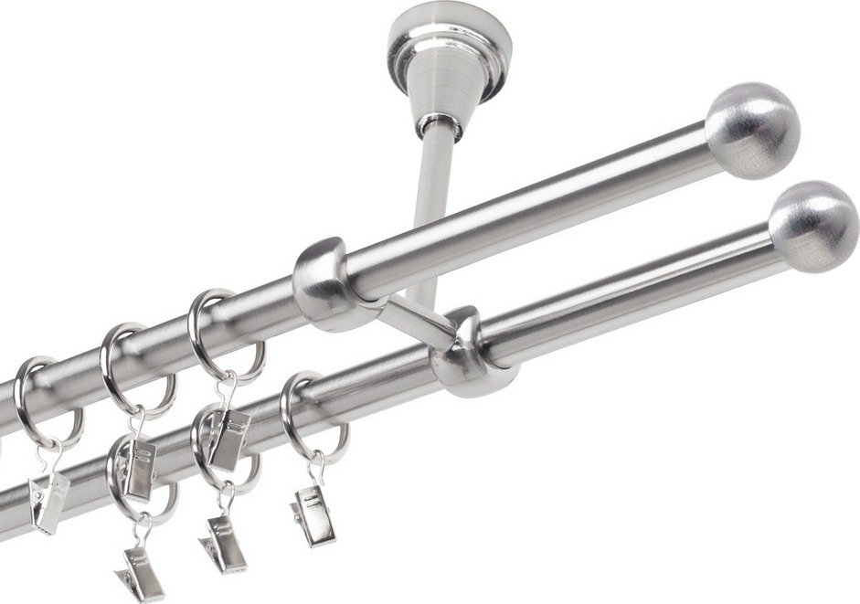 Garnýž kovová dvouřadá 19mm Koule nerez 110 cm (do stropu / kroužky s žabkou)