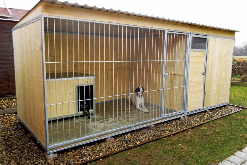 Kotec pro psa 2 x 3 m s přístavkem 2 x 2 m, Varianta přední stěny Kulatina, Rozměr kotce (šířka/délka) 2 x 5 m