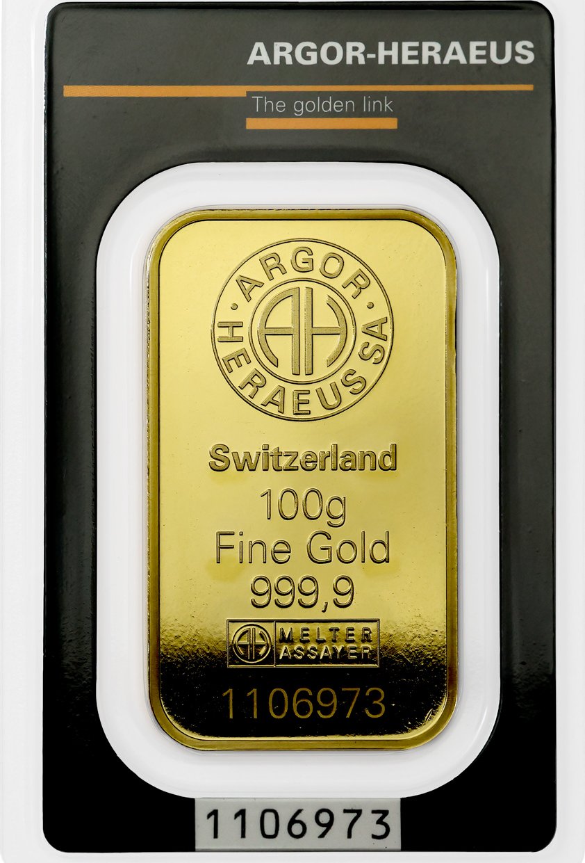 100g Argor Heraeus SA Švýcarsko Investiční zlatý slitek