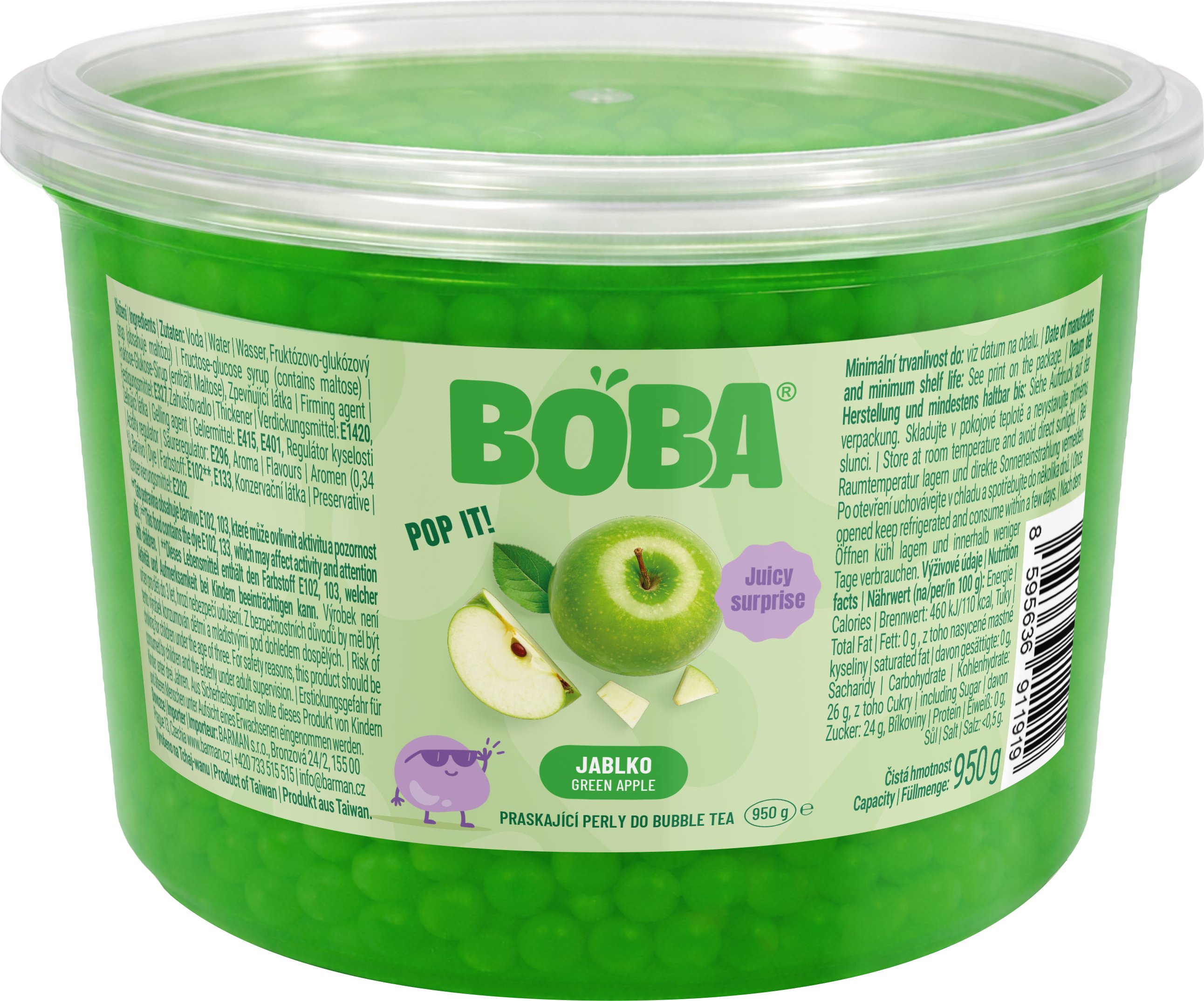 BOBA Zelené jablko kuličky do Bubble Tea 950 g