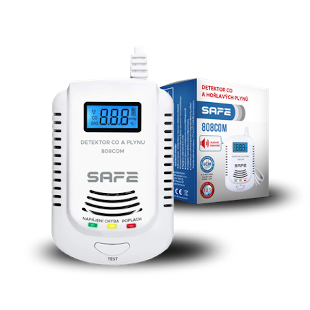 SAFE kombinovaný detektor CO, hořlavých a výbušných plynů 808COM Detekce plynů: CO, plyn, baterie: vestavné